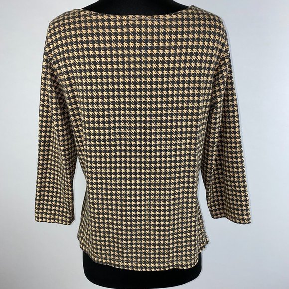 Talbots Petites M Houndstooth Like Abstract Patterned Top 3/4 Sleeves Slit Sides - Picture 6 of 10